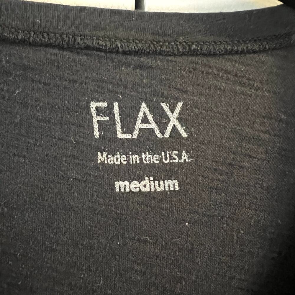 Flax long 100% cotton black top t-shirt crew neck size M Medium - Picture 2 of 4